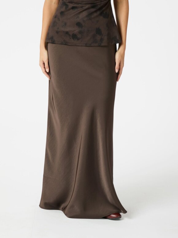 Neo Noir - Vicky Heavy Sateen Skirt Brown